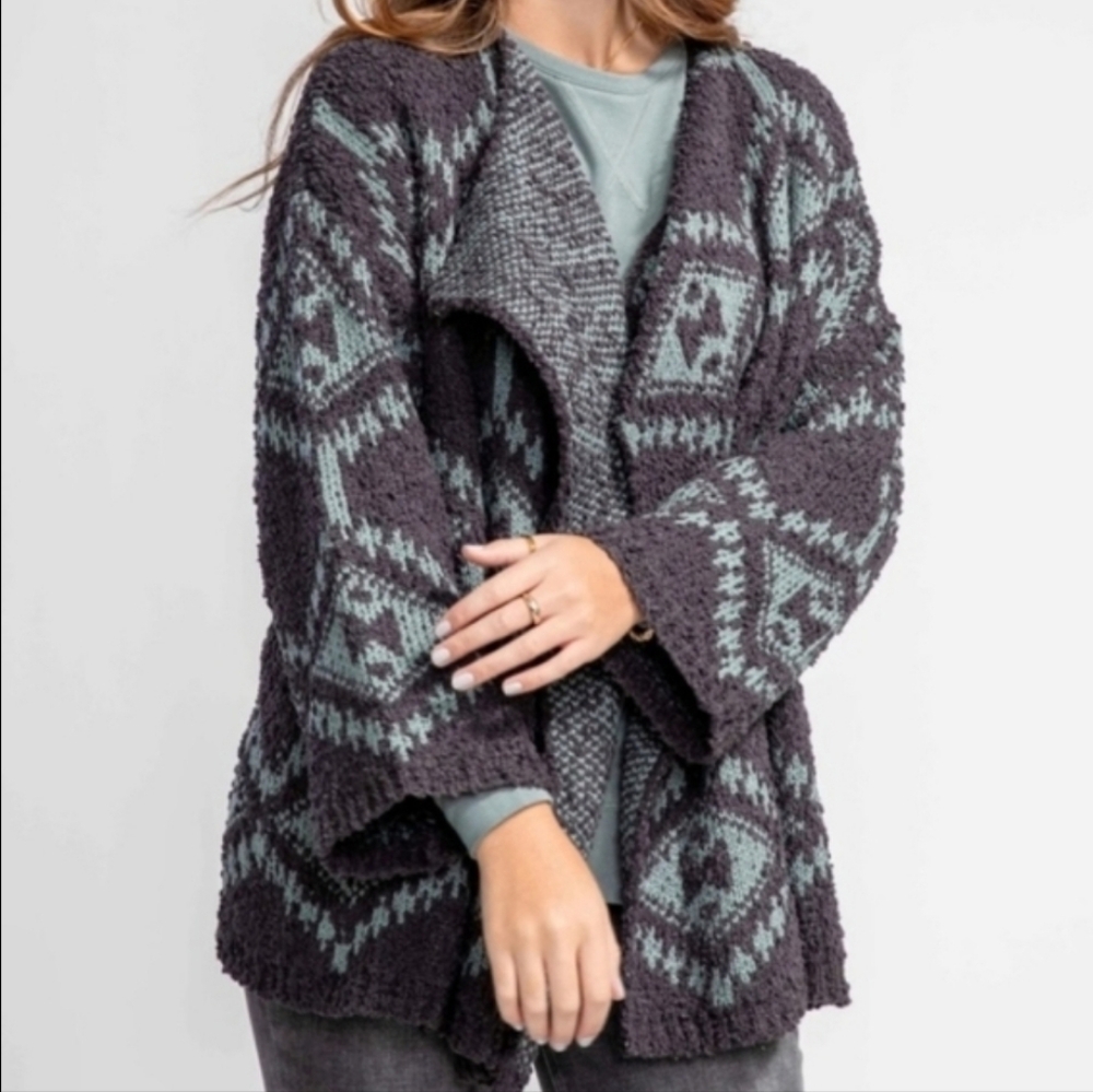 POL‎ Aztec Chunky Knit Oversized Sweater Cardigan Size S Western Southwestern - Picture 13 of 14